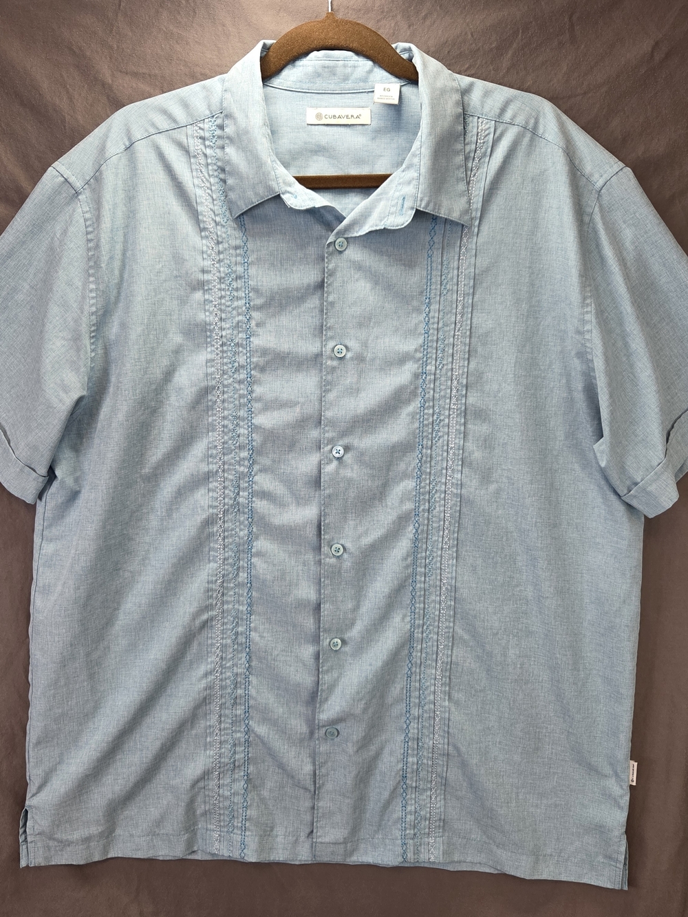 Cubavera Mens XL Light Blue Embroidered Guayabera Short Sleeve Beach Shirt